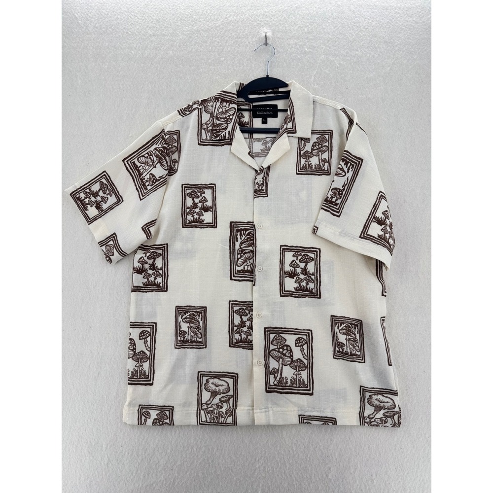 Malibu By Drill Clothing Co Mushroom Botanical Print -‎ Cream Brown - L - Men